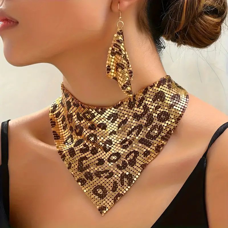 Oumei Liang Sequin Silk Scarf Design Collar Necklace Eardrops Suit