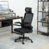 Mesh Office Chair, Ergonomic Desk Chair With Flip-up Armrest, Rotatable Headrest, Adjustable Lumbar Support, Black