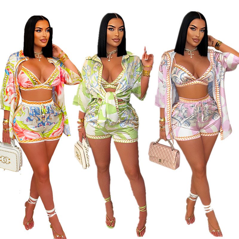 Women's Printed Beach Swimwear Three-piece Set