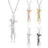 Couple Hug Pendant Necklace in Gold Silver Rose Gold Black