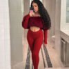 New Women's Off-shoulder Furry Stitching Sexy Midriff-baring Long Sleeve Jumpsuit