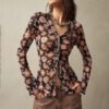 Women Button Down Floral Shirts 2025 Fall Trendy Long Sleeve V Neck Ruched Fitted Blouse Tops