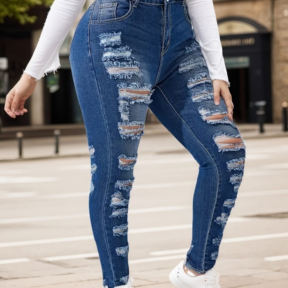 2025 New Women's Fashionable Casual Jeans, Tight Fitting Ripped Jeans, High Waisted Jeans