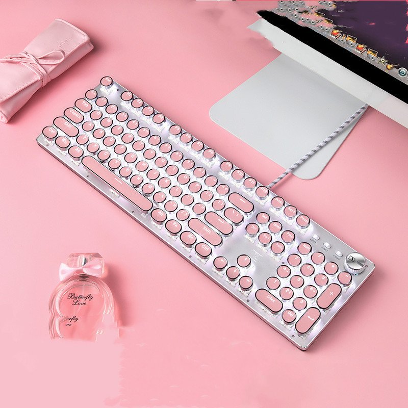 Mechanical Keyboard And Mouse Set Wired Round Key Wireless Laptop Desktop