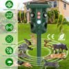 Solar Ultrasonic Animal Repeller Solar Powered Animal Repellent Chaser With PIR Motion Sensor IP54 Waterproof Sound Flashing Light For Deer Raccoon Squirrel Mice Snakes Cat Dog